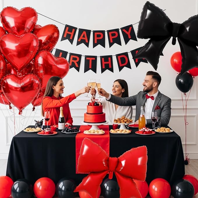 Vuzvuv Red Black Bow Heart Balloons Set, Anniversary, Bridal Shower, Girls - Image 4