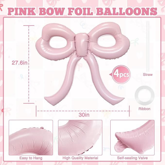4 Pcs Light Pink Bow Balloons Bow Party Decorations - Image 2