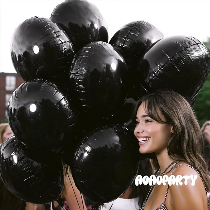 25Pcs Black Round Shaped Foil Balloons 18 Inch Mylar Balloon | Helium - Image 4