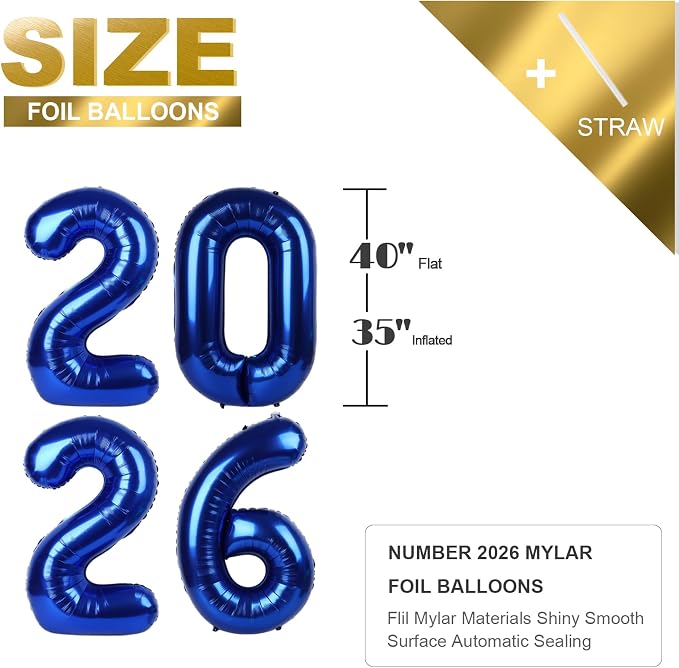2026 Balloon Number 40 Inch Navy Blue Balloons - Image 5