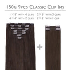 Wennalife Clip in Human Hair Extensions, 16 Inch 150g 9pcs Extensions Real Hair, Light Dark Brown Remy Ins Double Weft, #2A