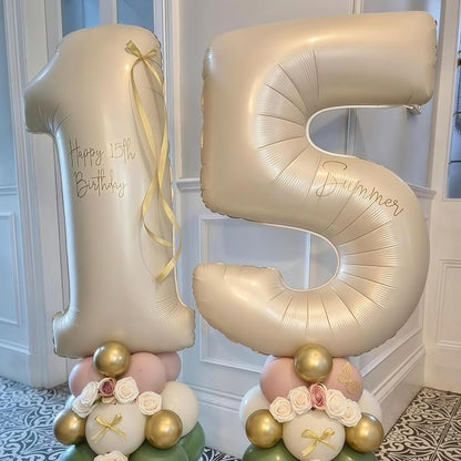 Cream Number 17 Balloons, 40 Inch 17 Balloons Giant Helium Foil Mylar Beige 17 - Image 4