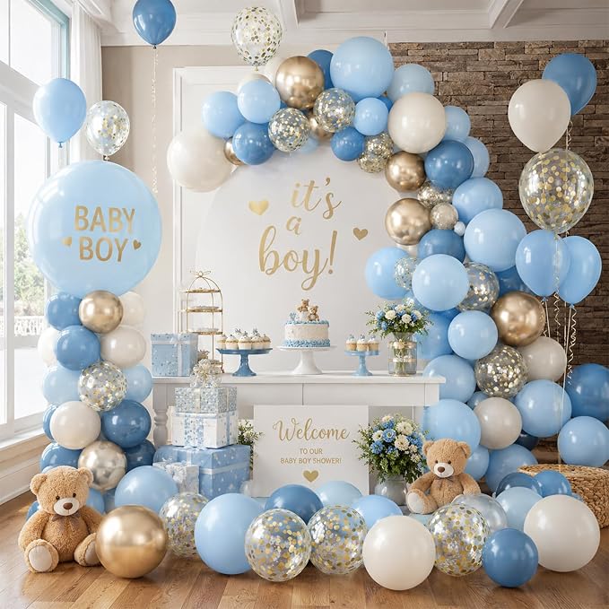 HILAVO Dusty Blue Balloons 12 Inch Pastel Fog Blue Slate White Sand Metallic - Image 3