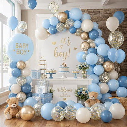 HILAVO Dusty Blue Balloons 12 Inch Pastel Fog Blue Slate White Sand Metallic - Image 3