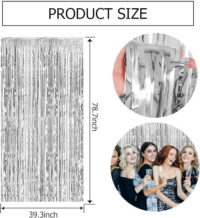 20 Pack Silver Backdrop Curtain Party Decorations Foil Fringe Backdrop Silver - Image 7