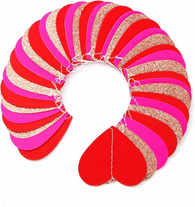 Rose-Gold Red Valentines Party-Decorations Heart-Garland - 52ft Galentines - Image 3