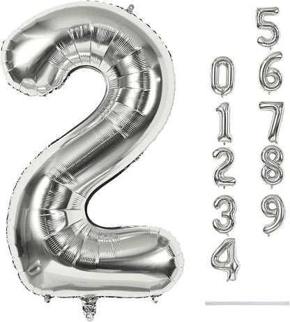 Silver Number Balloons, 40 inch Large Number 2 Foil Helium Balloons by Lingqiang