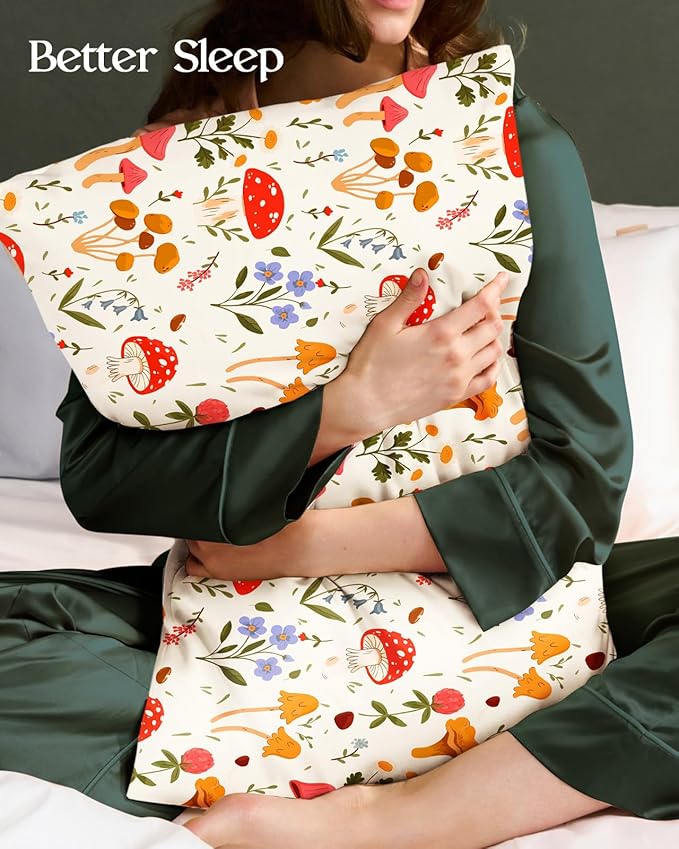 2 Pack Mulberry Silk Pillowcase for Hair and Skin - King Size 20 x 36 Inches with Hidden Zipper Flowering Plants 19 Momme Soft Sleeping Silk Pillow Case for Women, Moms