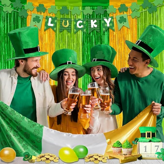 Green Gold Light Gold Fringe Curtain Party Streamers 2Pack 3.3 x 8.3 Ft Foil - Image 2