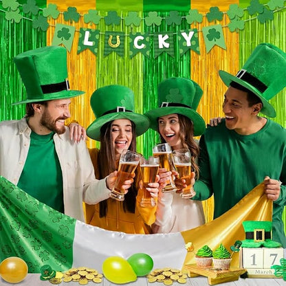 Green Gold Light Gold Fringe Curtain Party Streamers 2Pack 3.3 x 8.3 Ft Foil - Image 2
