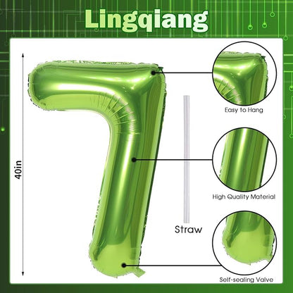 40'' Green Number 7 Balloons, Giant Self Inflating Foil Number Balloons Set 0-9 - Image 2