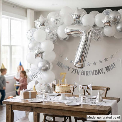 Silver Number 7 Balloon 40 Inch, Sleek Foil - Image 6