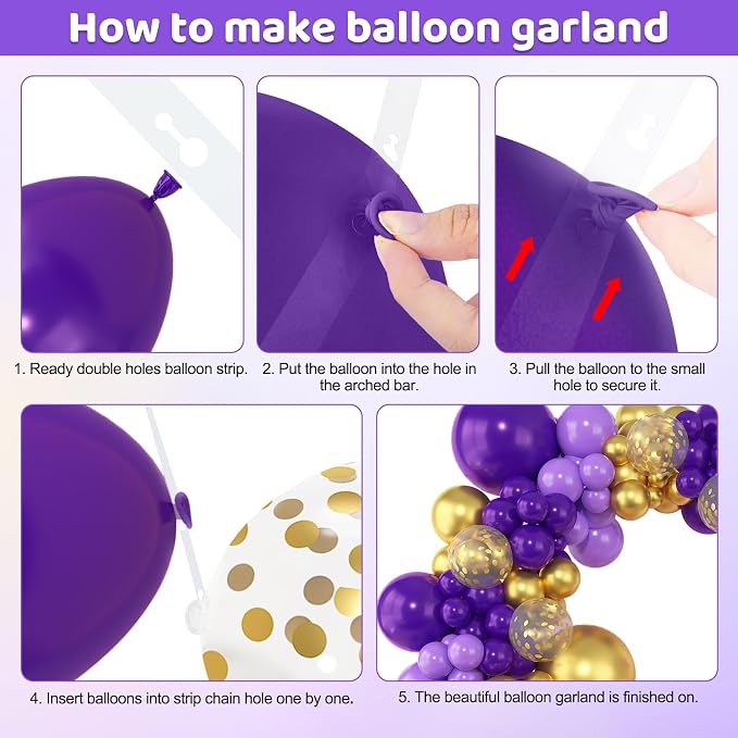 Amandir 153pcs Purple and Gold Balloons Arch Garland Kit, Different Sizes 18 12 - Image 3