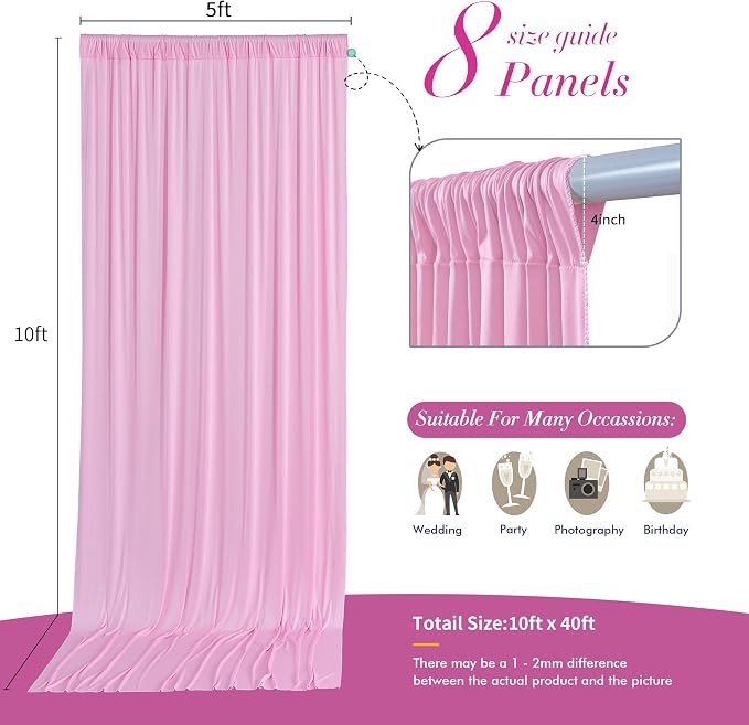 40 ft x 10 ft Wrinkle Free Baby Pink Backdrop Curtain - Image 5