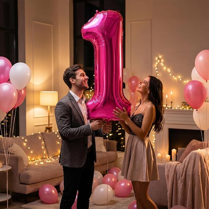 40 Inch Hot Pink Number 1 Balloon, Giant Number Balloons, Birthday Decor | - Image 4