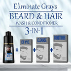 Men's Long-Lasting Black Hair Dye & Root Touch Up for Gray Coverage - 5 Minute Natural Beard & Mustache Coloring Shampoo 3-in-1