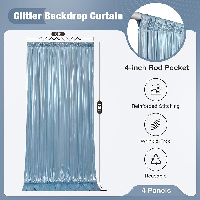 20x10FT Baby Blue Sequin Backdrop Curtain - Image 7
