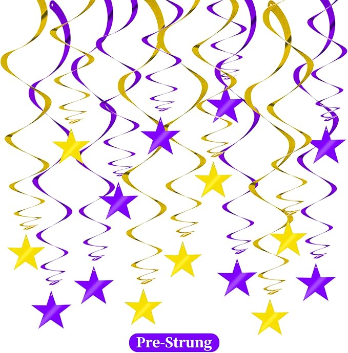 BEISHIDA Purple Gold Star Hanging Swirl Decorations, Birthday Hanging Party by Beishida