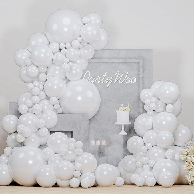 PartyWoo Pearl White Balloons 152pcs Metallic White Color 5 Inch | 18 12 10 5 by PartyWoo