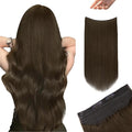 YoungSee Wire Hair Extensions Real Human Hair Brown Wire Extensions Real Human Hair Brown Straight Human Hair Fish Line Extension Easy to Apply and Remove 18 Inch 80g