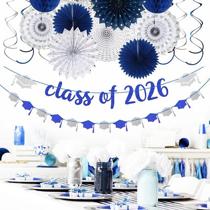 Navy-Blue Silver Party-Decorations Graduation Banner-Streamers - Image 5