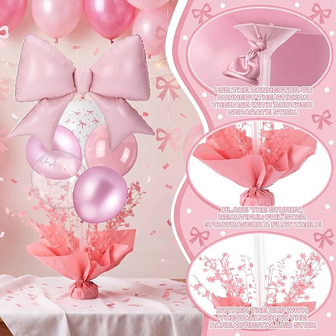 Civaner Pink Bow Party Balloons Stand Kit 6 Sets - Image 5