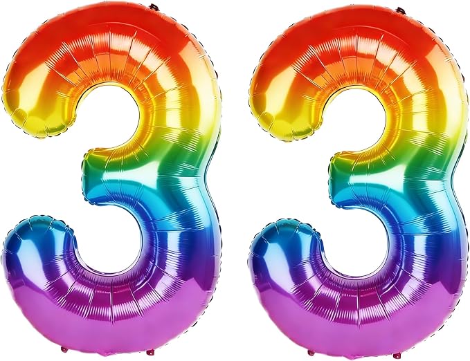 40 Inch Number 33 Balloons for 33rd Birthday Party Decorations, 0-100 Rainbow by FOBELEC