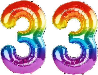40 Inch Number 33 Balloons for 33rd Birthday Party Decorations, 0-100 Rainbow by FOBELEC