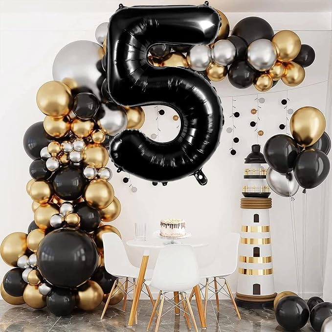 Black Number 5 Balloons 40 Inch Large Foil Balloons, Giant Number Balloon - Image 2