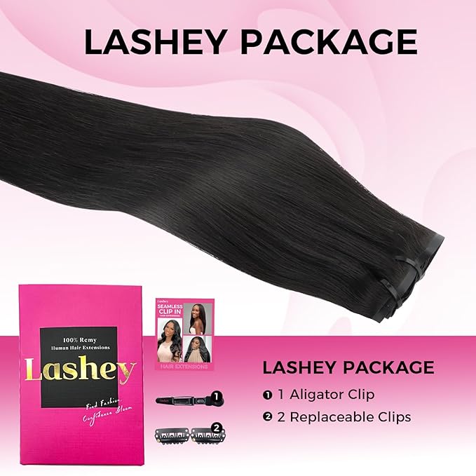Lashey Seamless Clip in Hair Extensions Human Hair Extensions, 180g 9pcs Straight Natural Black Fuller Real Human Hair Clip in Extensions 20 Inch