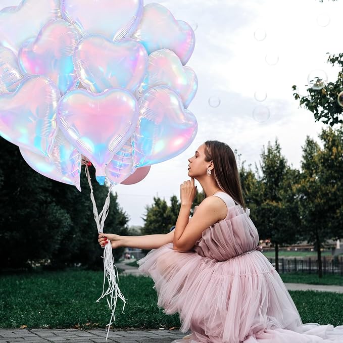 TONIFUL 30 Pcs Iridescent Heart Balloons 18 Inch Heart Shape Foil Balloon | - Image 4