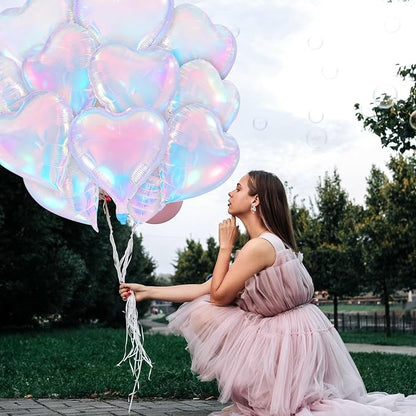 TONIFUL 30 Pcs Iridescent Heart Balloons 18 Inch Heart Shape Foil Balloon | - Image 4