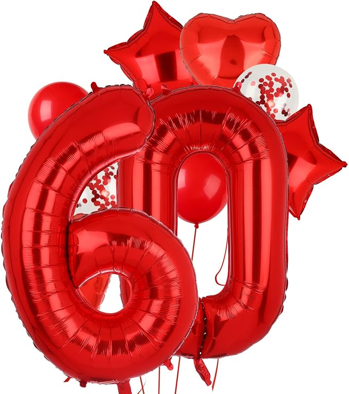 40 Inch Red Number Balloons 60 Mylar Foil 60th Birthday Party Decor 10 Pcs | by GGDE