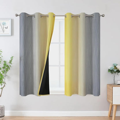 Yellow and Grey Blackout Curtains 54 Inch Length, Light Blocking Gradient Drapes - Image 2
