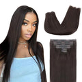 Lashey Seamless Clip in Hair Extensions Real Human Hair 7pcs 110g Straight, 16 Inch #2 Dark Brown Hair Extensions with PU Weft for Women