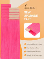 DOORES Hair Extensions Human Hair Tape in, Hot Pink 14 Inch 25g 10pcs, Tape in Human Hair Extensions Remy Straight Hair Double Side Tape Remy Human Hair Extensions