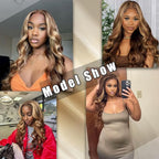 30 Inch Highlight Body Wave Lace Front Wigs Human Hair Honey Blond Ombre Wigs 220 Density Body Wave Wig Pre Plucked 13x6 Hd Lace Front Wigs Human Hair P4/27 Colored for Women