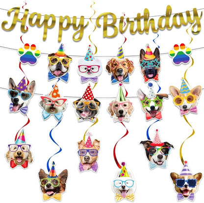 Dog Themed Birthday Party Decorations, Dog Face Hanging Swirls Banner by Unknown