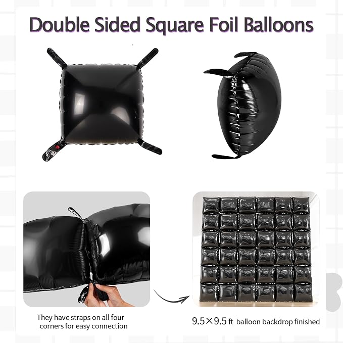 36pcs Black Square Foil Balloons Backdrop Kit - Image 2