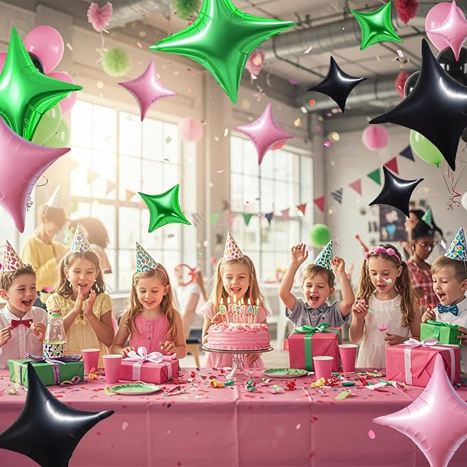TONIFUL 30Pcs Four Pointed Star Balloon Light Pink Green Black Foil Balloon | - Image 5