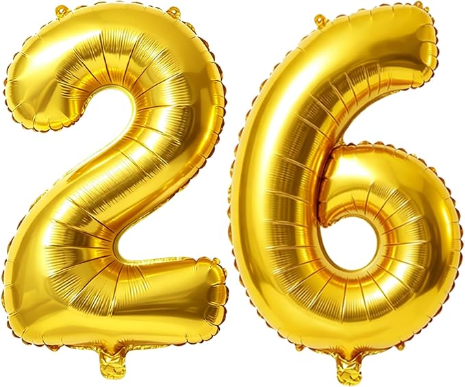 40 Inch Number 26 Balloons for 26th Birthday Party Decorations, 0-100 Gold by FOBELEC