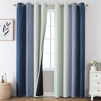 Sage Green and Navy Blue Blackout Curtains by ESTELARTEXTILER