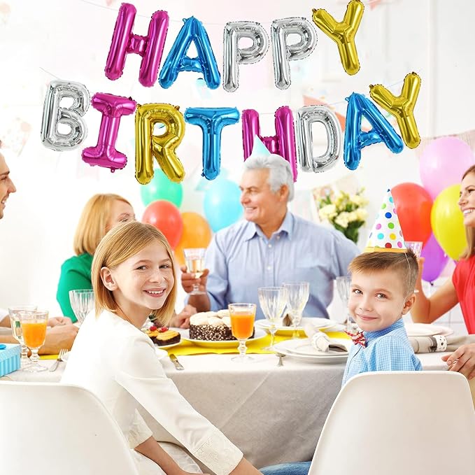 TONIFUL 16 Inch Mylar Letters Birthday Sign Banner Balloon, Happy Birthday - Image 3