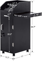 BarberPub Beauty Salon Trolley Storage Cart Hair Dryer Holder Stylist Equipment with Lockable Rolling Wheels, Drawer (Black)