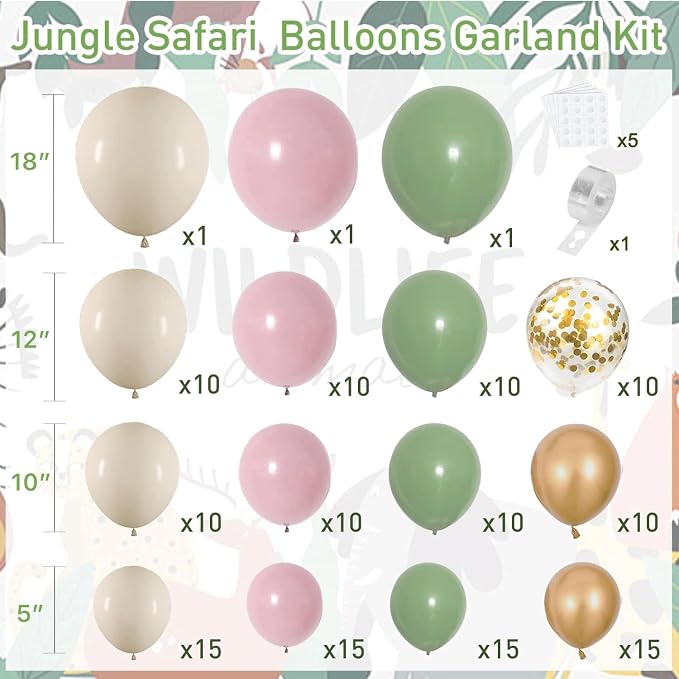Sage Green Pink Gold Confetti Balloons Arch Kit, Party Decor | Olive green - Image 2