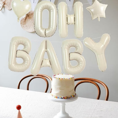 TONIFUL OH BABY Balloon, 40 Inch Cream White Oh Baby Foil Letter Balloons - Image 6