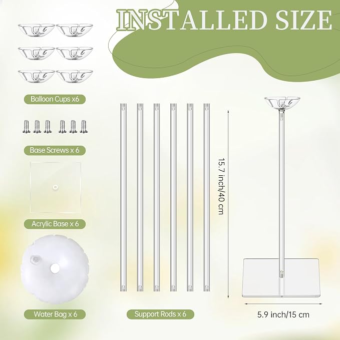 Aneco 6 Pieces Clear Acrylic Balloon Stand Set 15.7 Inches Height Balloon - Image 2