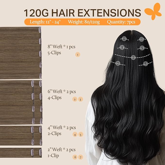 DOORES Clip in Hair Extensions Real Human Hair, Dirty Light Ash Brown 120g 7pcs 20 Inch, Silky Clip in Extensions Remy Straight Thick Weft