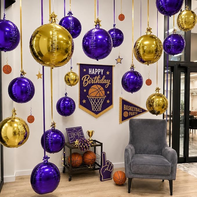 Purple Gold Round Foil Balloons - Image 3