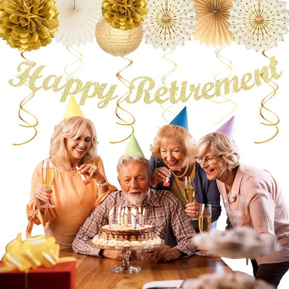 Beige-Gold Happy Retirement Party Decorations Banner Women Men Huglony | 21pcs - Image 4